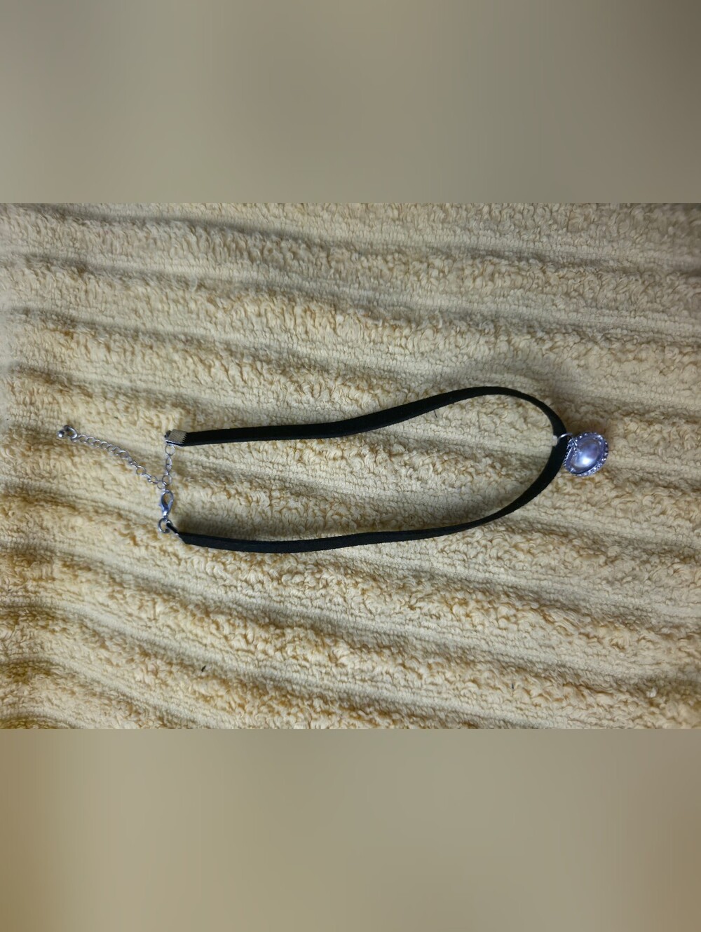 Black Suede Choker with Pearl and Silver Accent Pendant